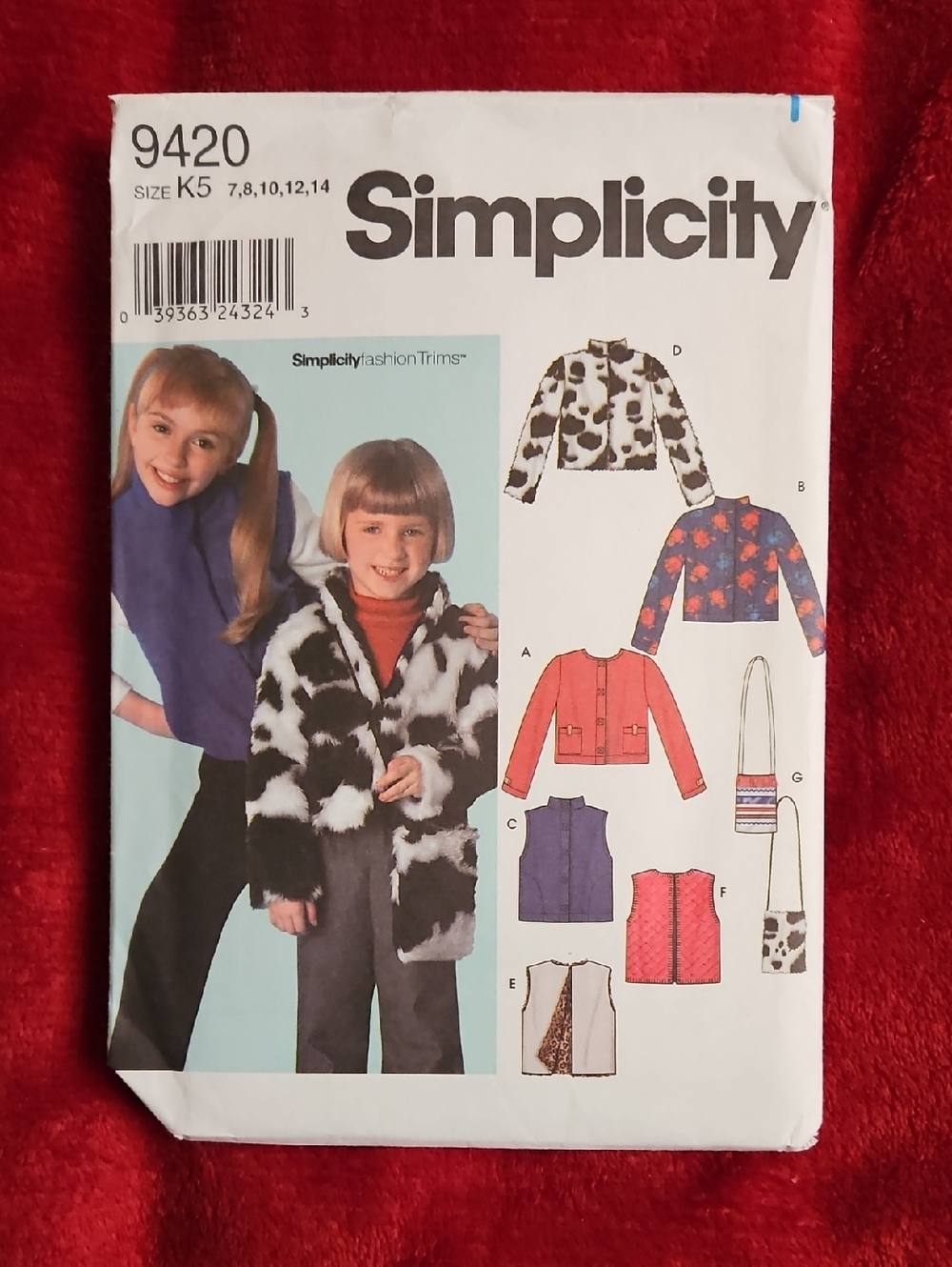 Simplicity Used Kids Jacket, Vest And Bag Pattern